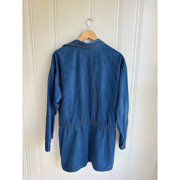Vintage Avon Style Jean Hidden Button Adjustable Waist Duster Coat Women's Large - Picture 4 of 9